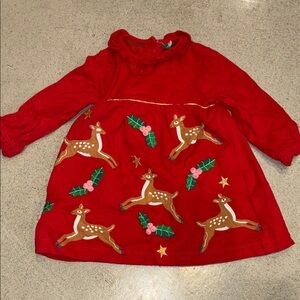 Baby Boden Christmas Reindeer Red Dress 6-9 month